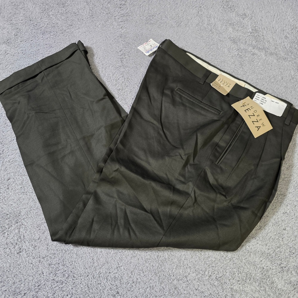 Andrew Fezza Mens 36x30 Dress Pants Olive Green 100% Worsted Wool Triple Pleated